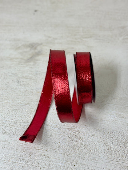 7/8 Inch By 10 Yard Red Metallic Ribbon