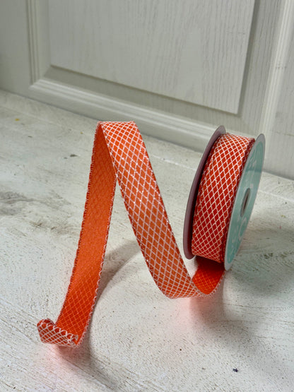 7/8 Inch By 10 Yard Orange And White Harlequin Ribbon