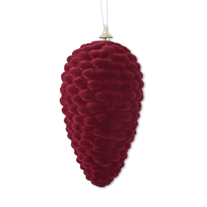 7 Inch Burgundy Velvet Flocked Pinecone Ornament
