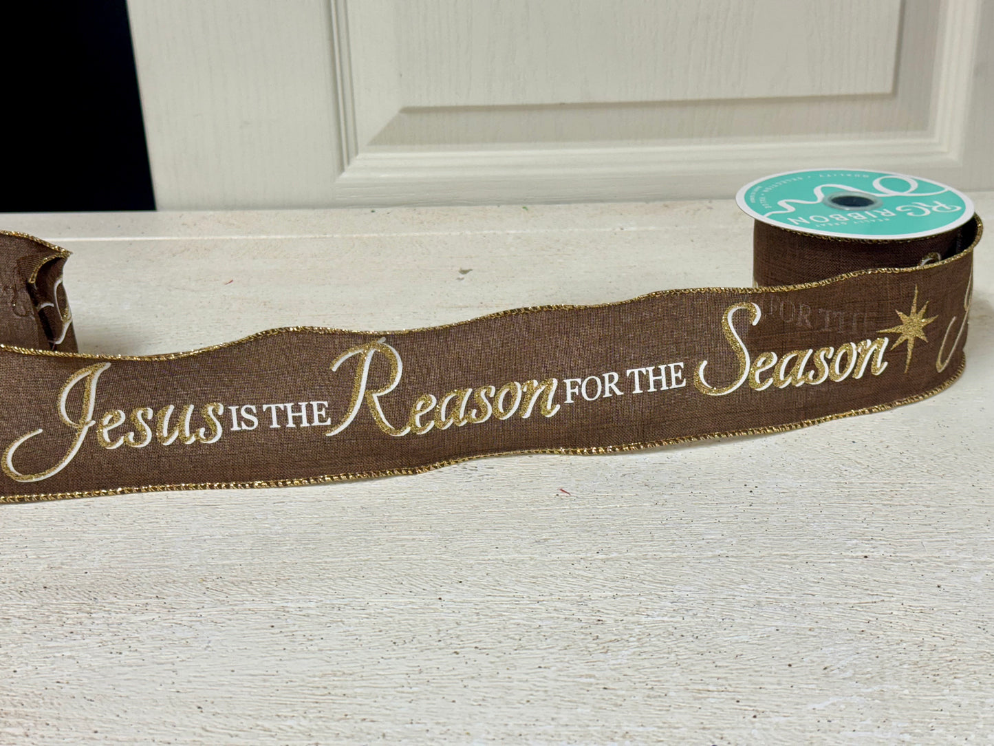 2.5 Inch By 10 Yard Brown And Gold Jesus Is The Reason Ribbon