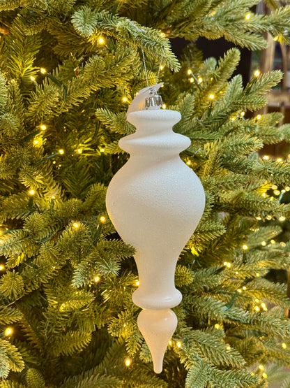 10 Inch Glitter White Shiny Finial Ornament