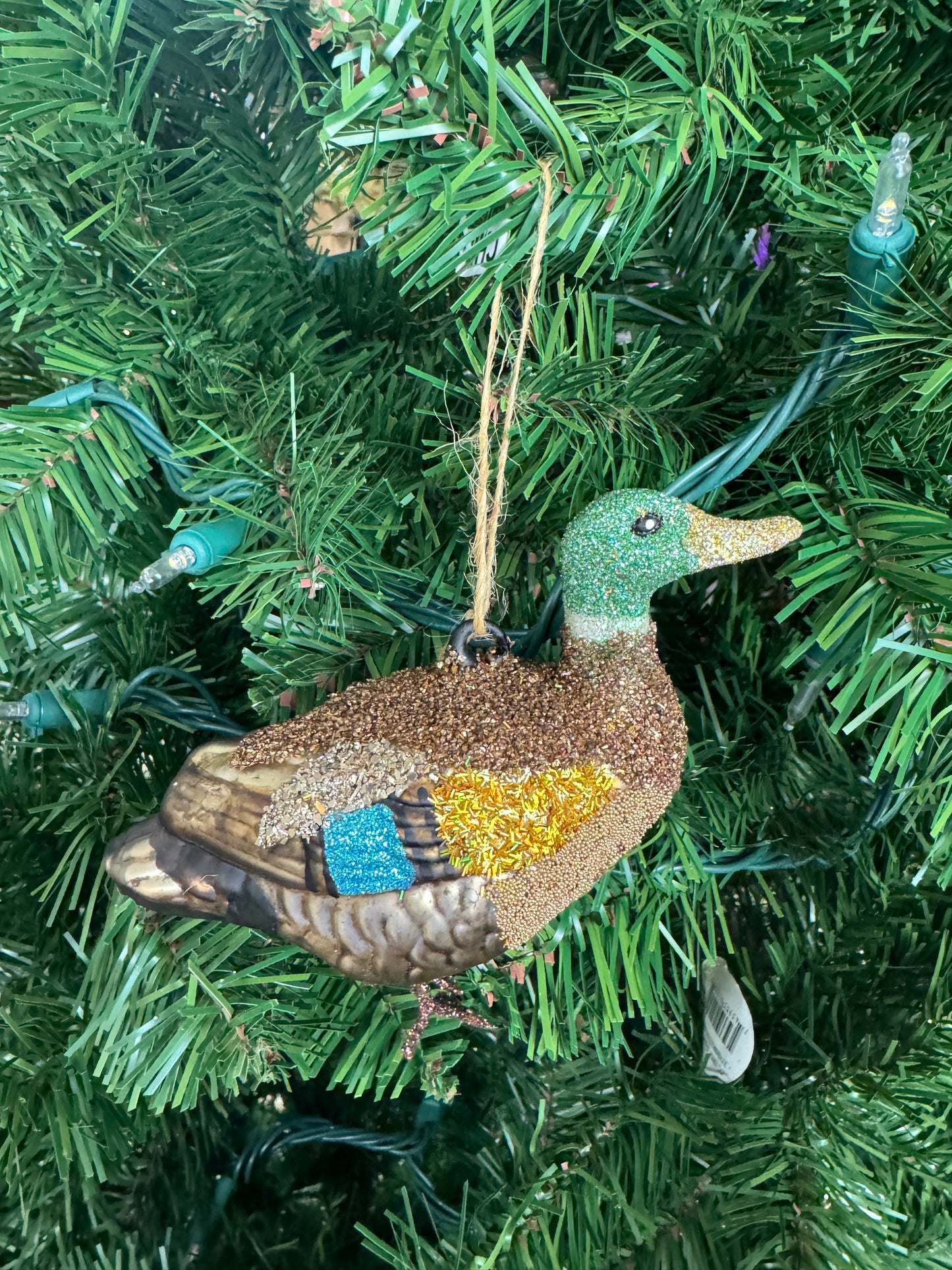 Glitter Mallard Duck Glass Ornament