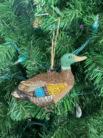 Glitter Mallard Duck Glass Ornament