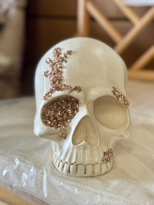 6 Inch Pink Glitter Ceramic Skull