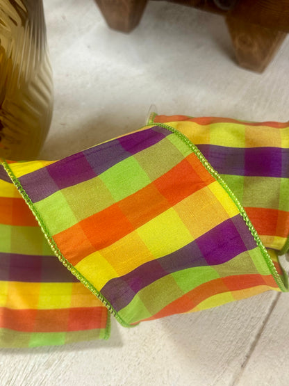 4 Inch By 10 Yard Bright Grand Dupioni Check Ribbon