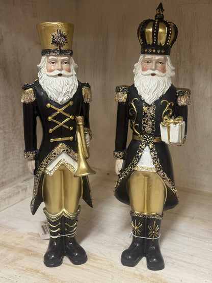 10 Inch Black And Gold Santa Soldiers With Horn And Package Two Styles