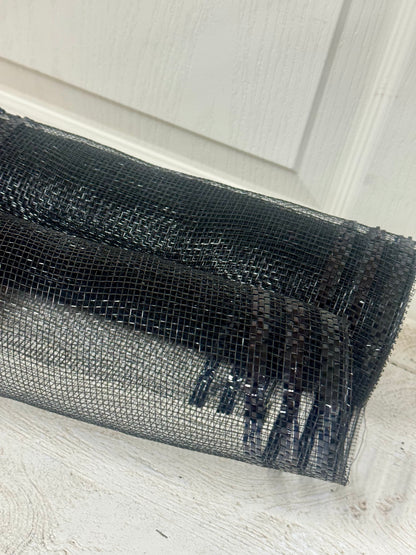 10 Inch By 10 Yard Black Border Stripe Metallic Mesh