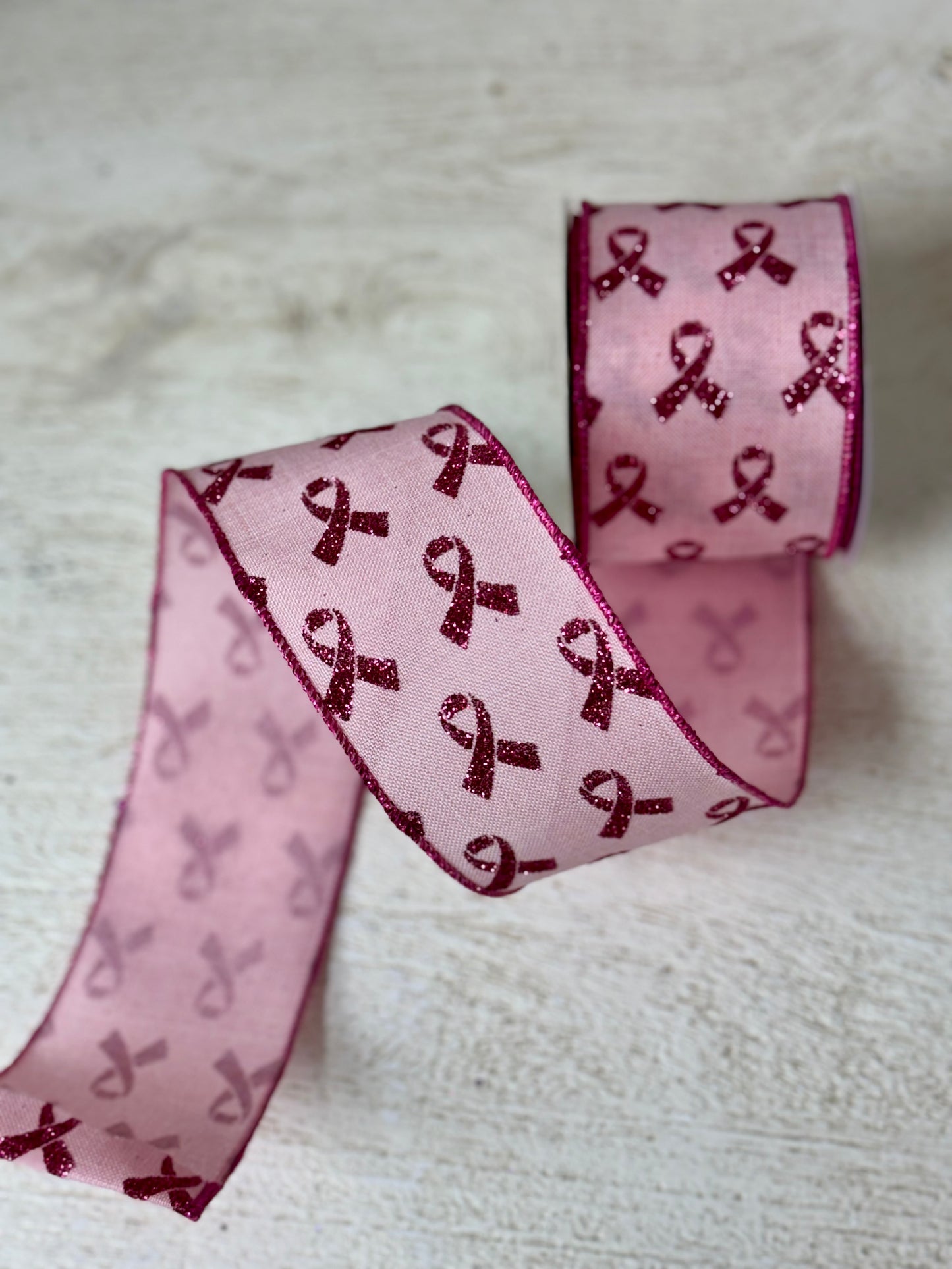 2.5 Inch By 10 Yard Hot Pink And Light Pink Breast Cancer Awareness Ribbon