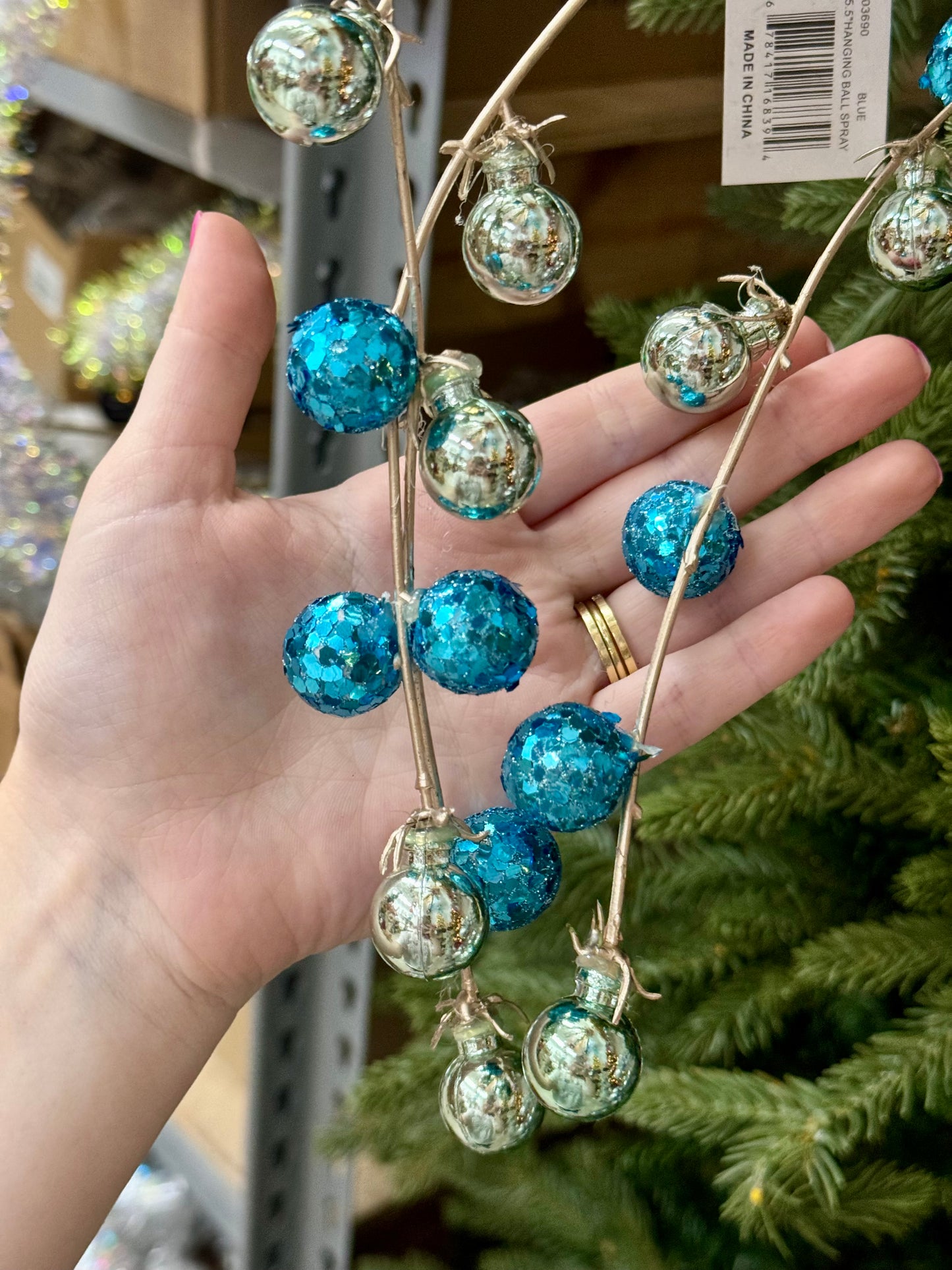 35.5 Inch Blue Hanging Ball Spray