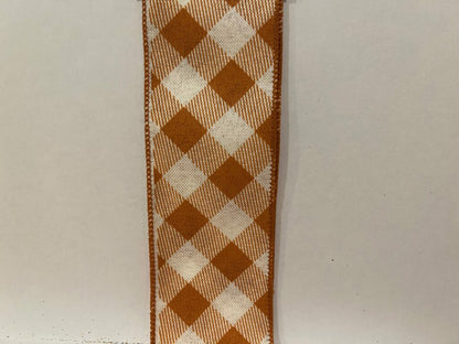 2.5 Inch By 10 Yard Orange And Ivory Check Ribbon