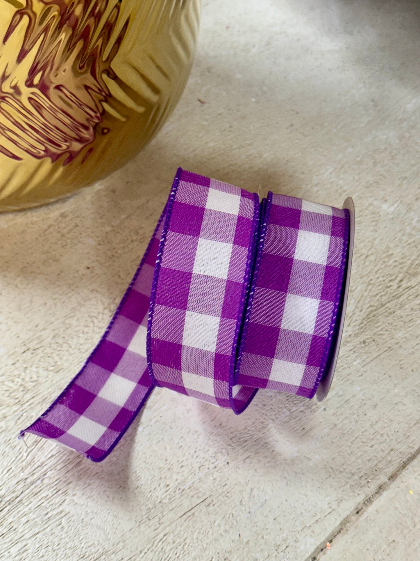 1.5 Inch By 10 Yard Purple And White Celine Check Plaid Ribbon