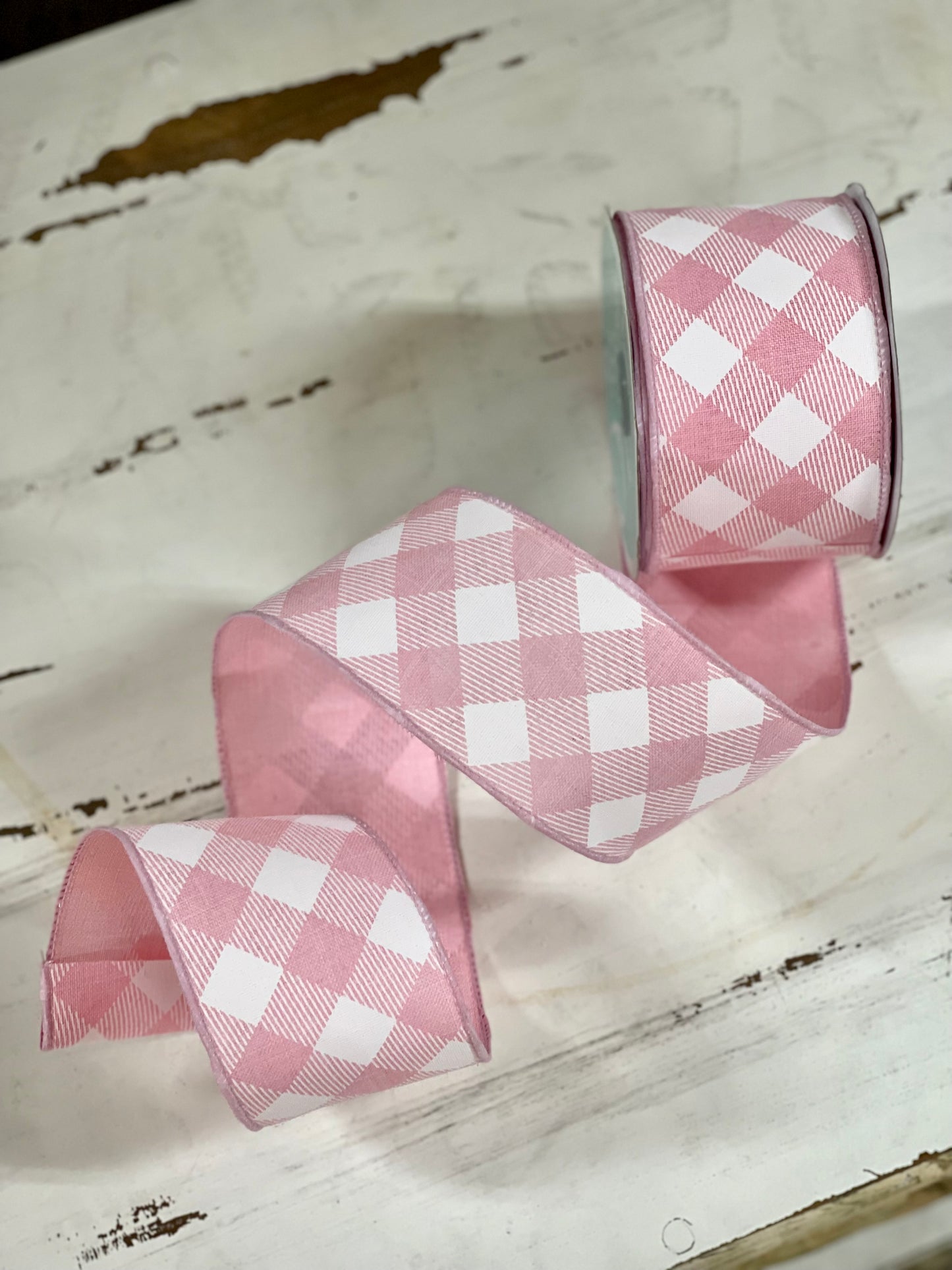 2.5 Inch By 10 Yard Pink And White Check Ribbon