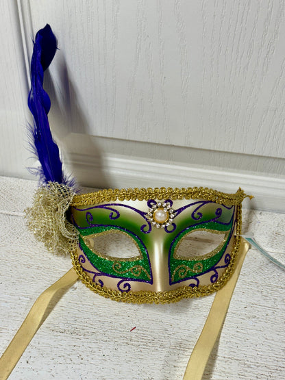 6.75 Inch Green Purple And Gold Deluxe Mardi Gras Mask