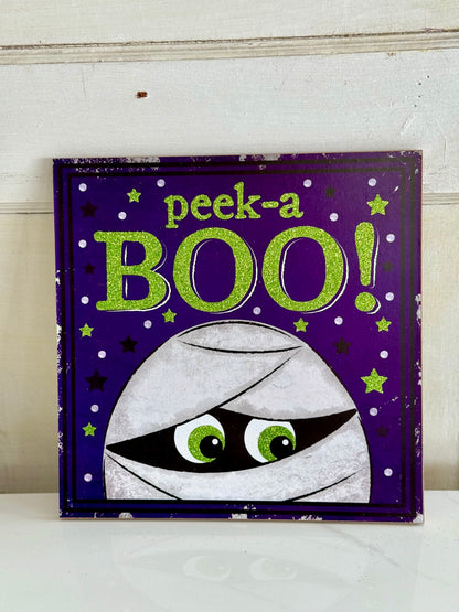 10 Inch Peek A Boo Mummy Wooden Sign