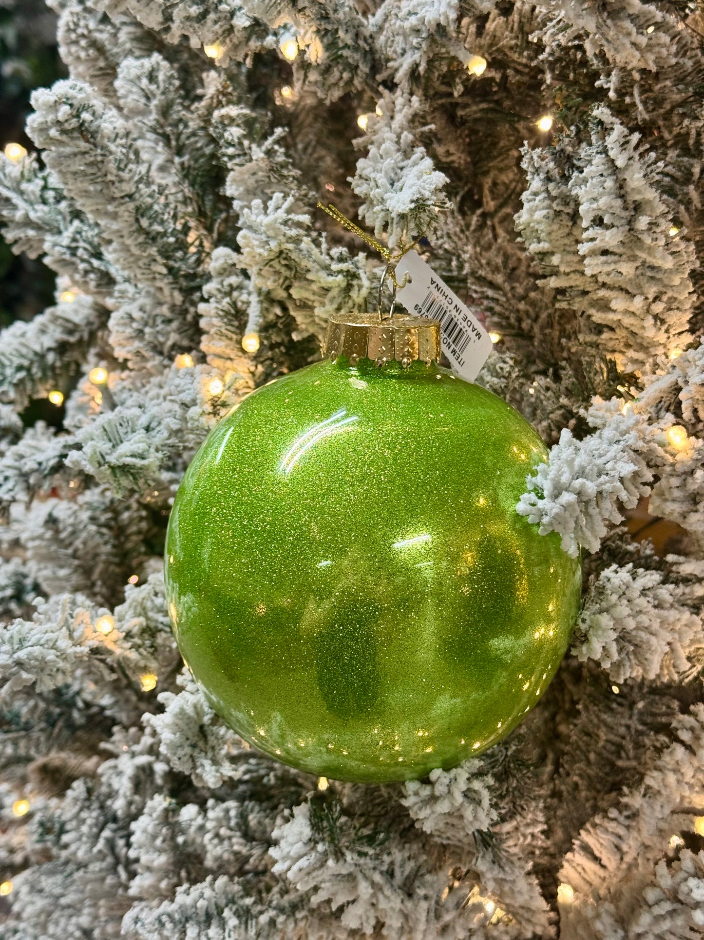 6 Inch Lime Green Glitter Laquer Ornament Ball