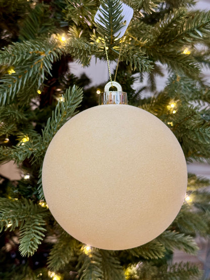 5 Inch Cream Smooth Flocked Ornament Ball