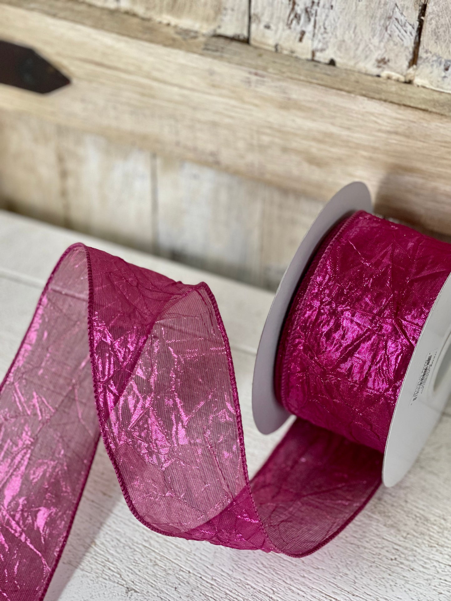 2.5 Inch By 25 Yard Fuchsia Crushed Metallic Ribbon