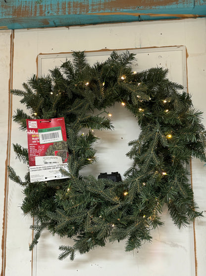 Home Accents Holiday 30in Mixed Pine Led Pre-Lit Wreath with Timer