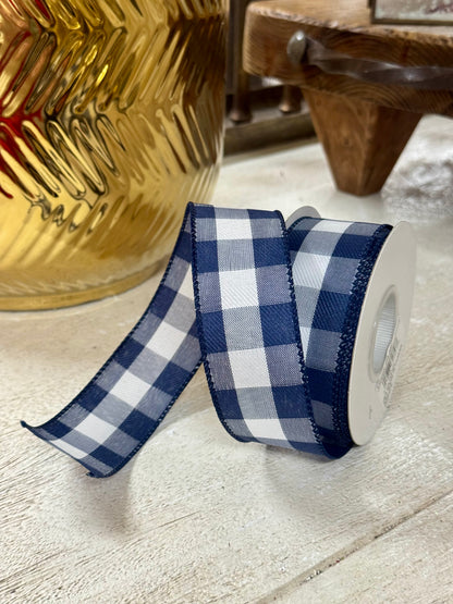 1.5 Inch By 10 Yard Navy Blue Celine Check Plaid Ribbon