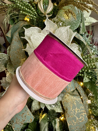 4 Inch By 10 Yard Pink And Light Pink With Gold Back Dupioni Ribbon