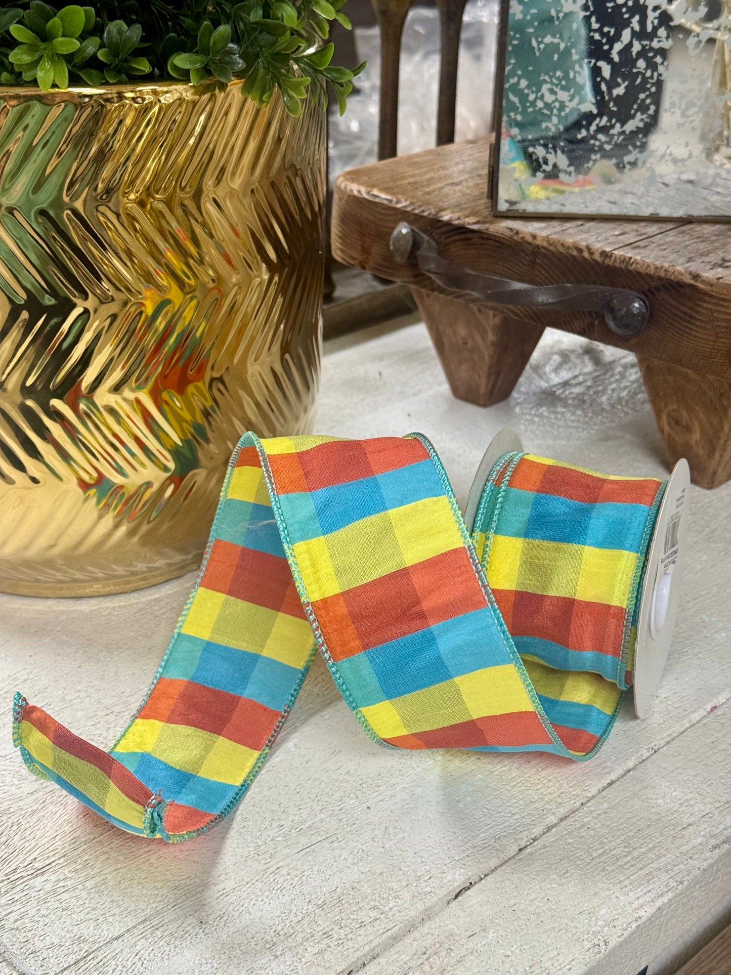 2.5 Inch By 10 Yard Lavalette Dupioni Check Ribbon