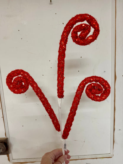 28 Inch Red Sequin Tinsel Curly Spray