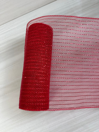 10 Inch By  10 Yards Red  Metallic Mesh