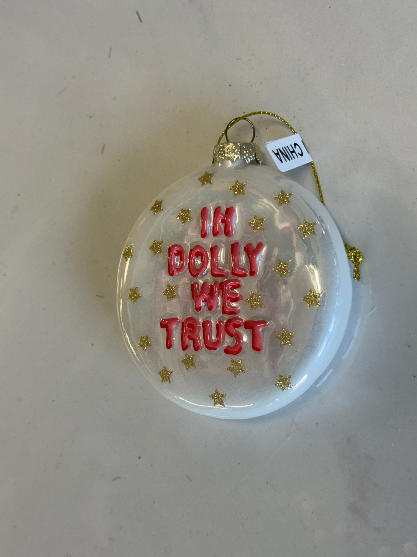 In Dolly We Trust Glass Ornament