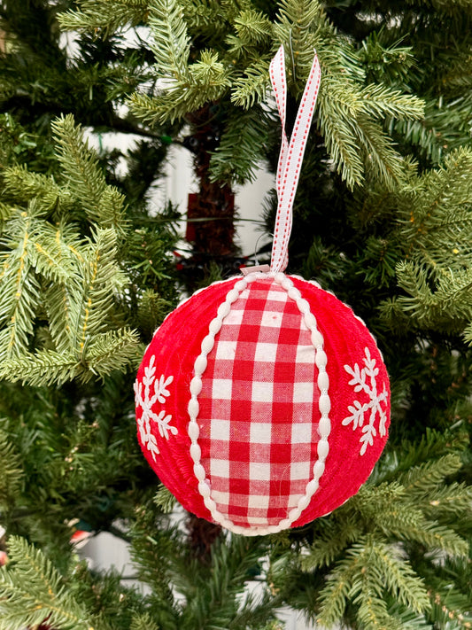 6 Inch Red And White Fabric Snowflake Ornament