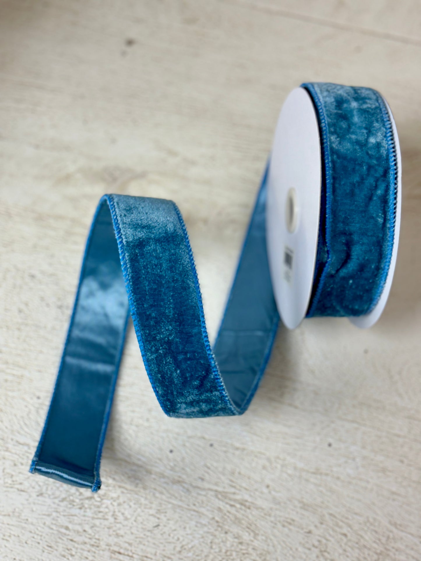 1.5 Inch By 10 Yard Smoke Blue Velvet Ribbon With Satin Backing