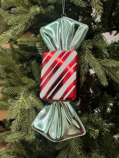 11 Inch Red White And Turquoise Rectangle Candy Ornament