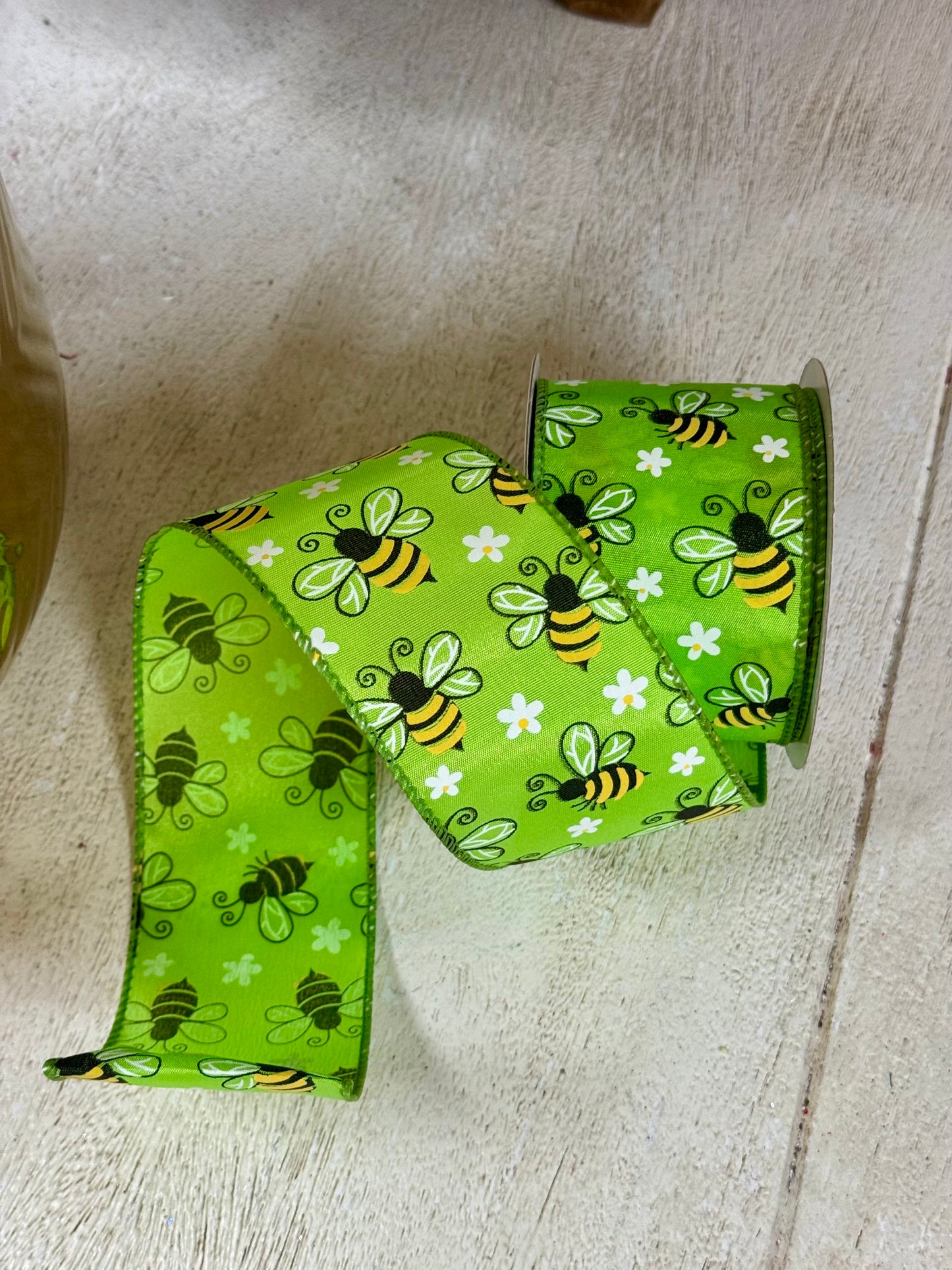 2.5 Inch By 10 Yard Lime Green Bumble Bees Ribbon