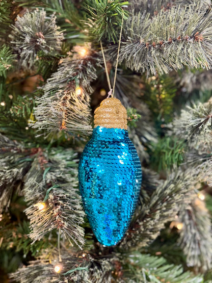 7 Inch Blue Snazzy Sequin Light Bulb Ornament