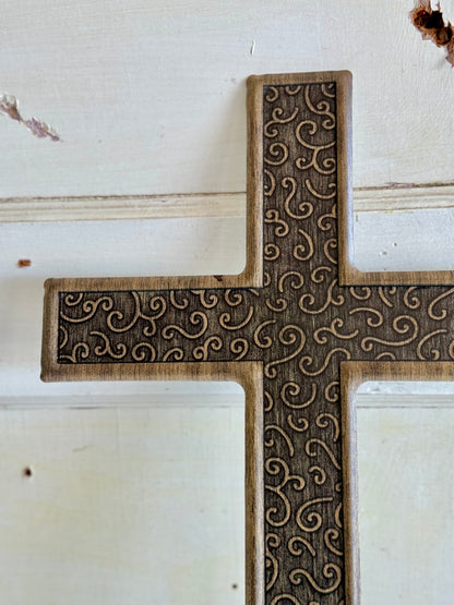 Brown Metal Filagree Cross Sign