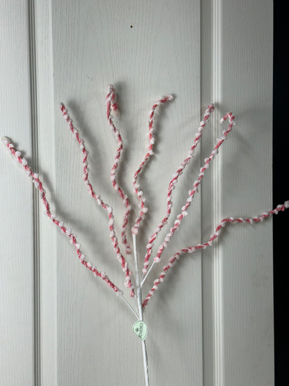 34 Inch Pink And White Chenille Peppermint Twist Spray