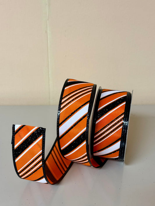 1.5 Inch By 10 Yard Orange And Black Striped Ribbon