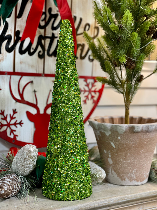 18 Inch Lime Green Sequin Cone Tree