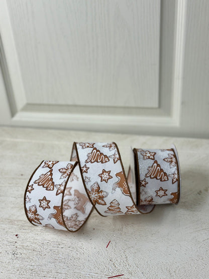 2.5 Inch By 10 Yard Gingerbread Deer Trees And Cookies Ribbon