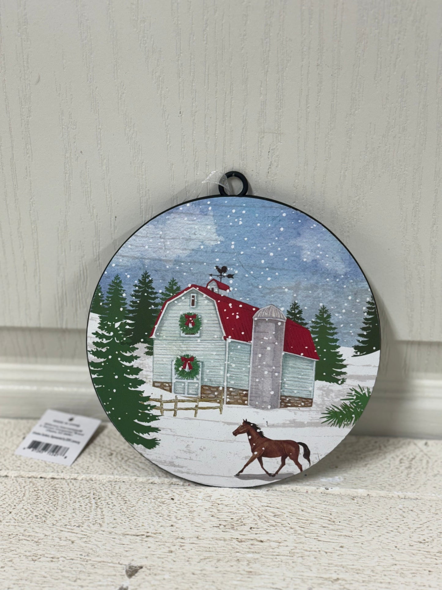 6.1 Inch Metal Holiday Barn Design Ornament Four Styles