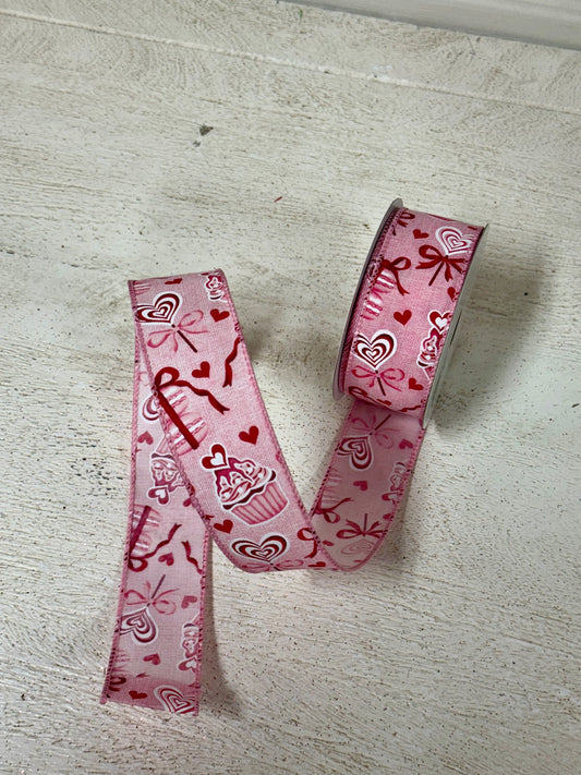 1.5 Inch By 10 Yard Red And Pink Lollipop And Macaroons Ribbon