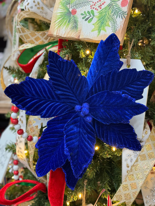 12.5 Inch Royal Blue Velvet Poinsettia Spray