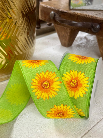 2.5 Inch By 20 Yard Lime And Yellow Gerbera Daisy Ribbon