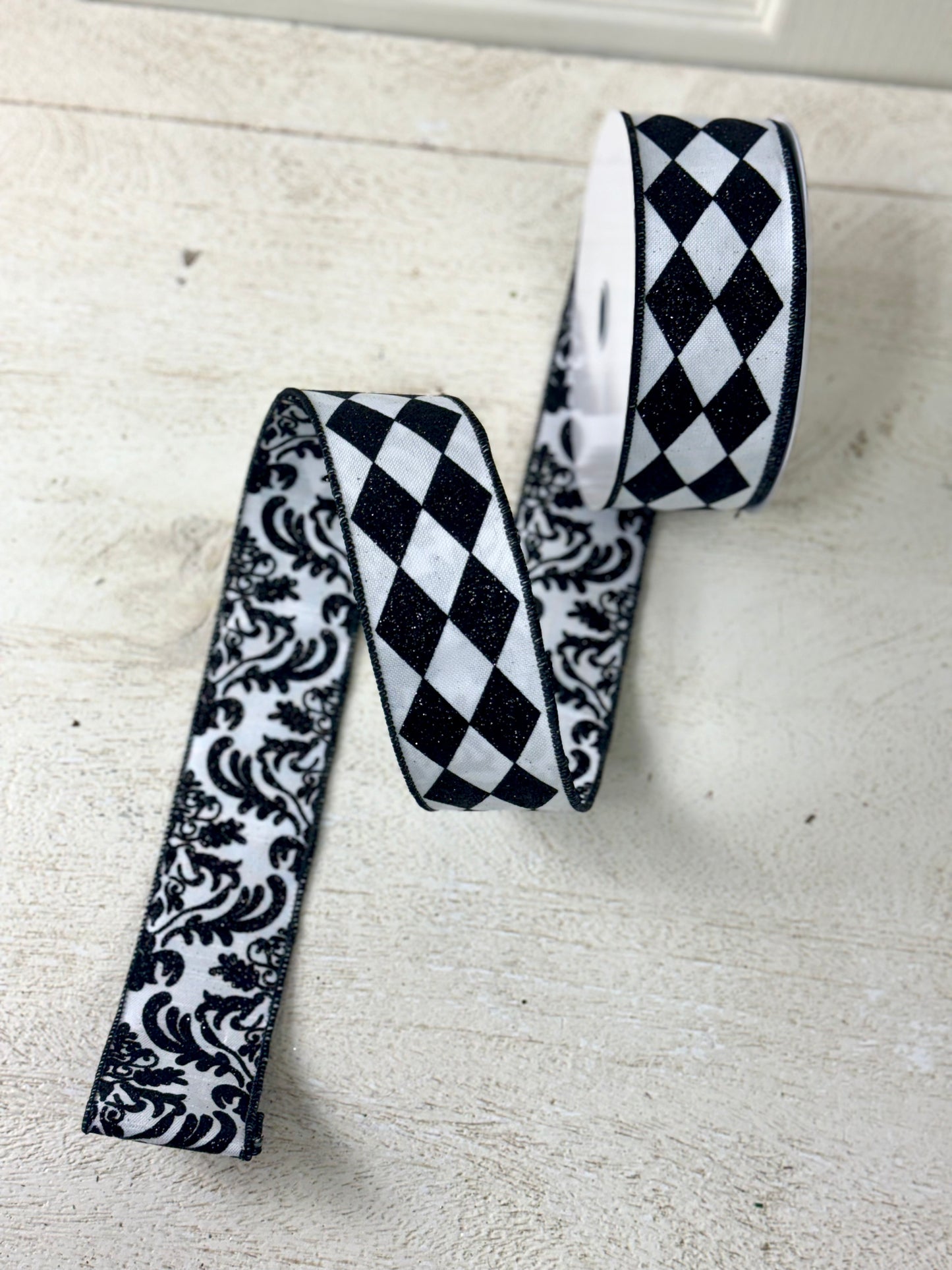 2 Inch By 10 Yard Triple Layer Harlequin And Demask Ribbon