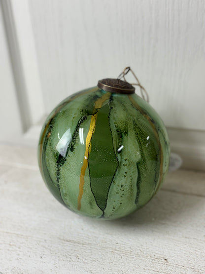 6 Inch Green Watercolor Glass Ornament Ball