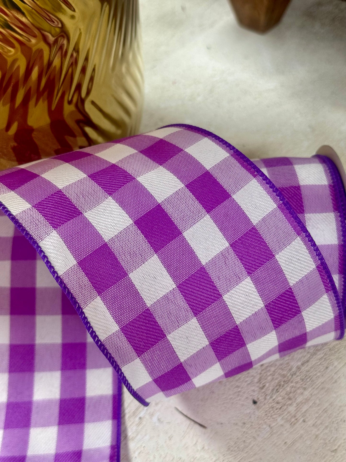 4 Inch By 10 Yard Purple And White Celine Check Plaid Ribbon