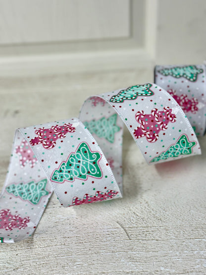 2.5 Inch By 10 Yard Teal And Pink Christmas Cookies With Sprinkles Ribbon