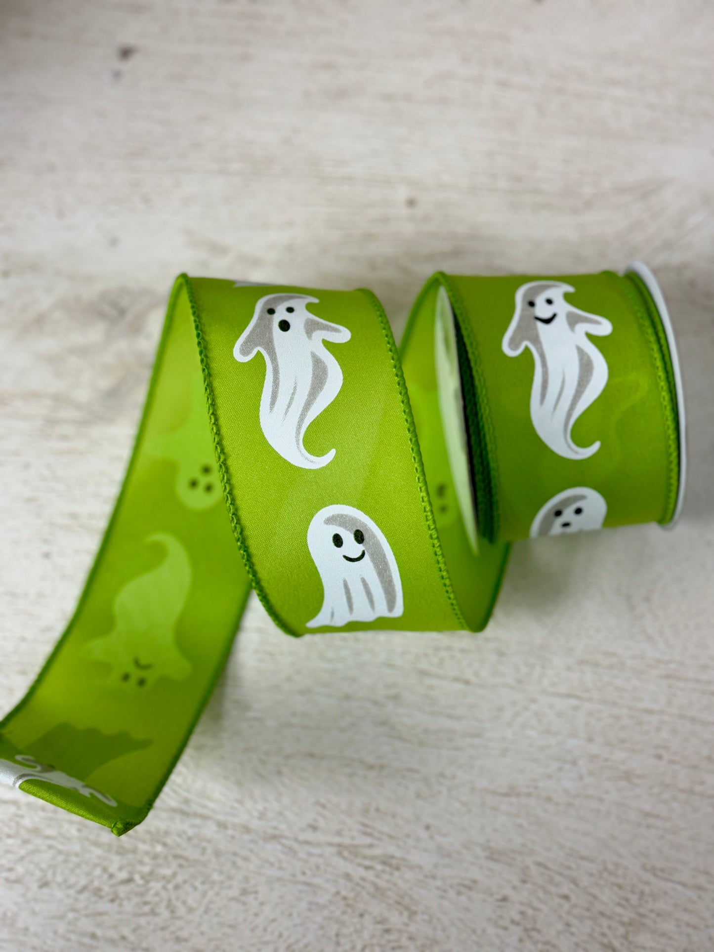 2.5 Inch By 10 Yard Lime Green Background With Ghost Ribbon