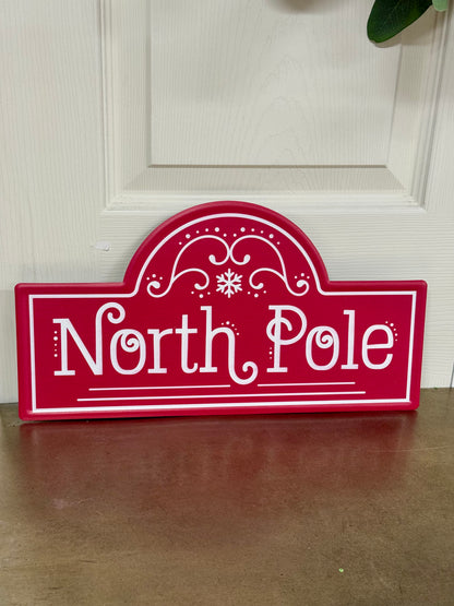 15 Inch Red And White North Pole Street Metal Sign