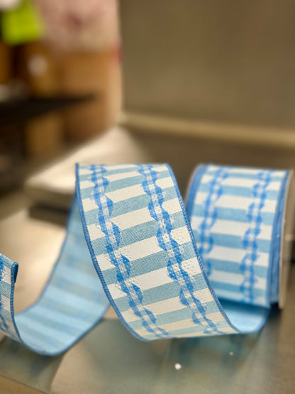 2.5 Inch By 10 Yard Light Blue And White Gingham Ricrac Ribbon