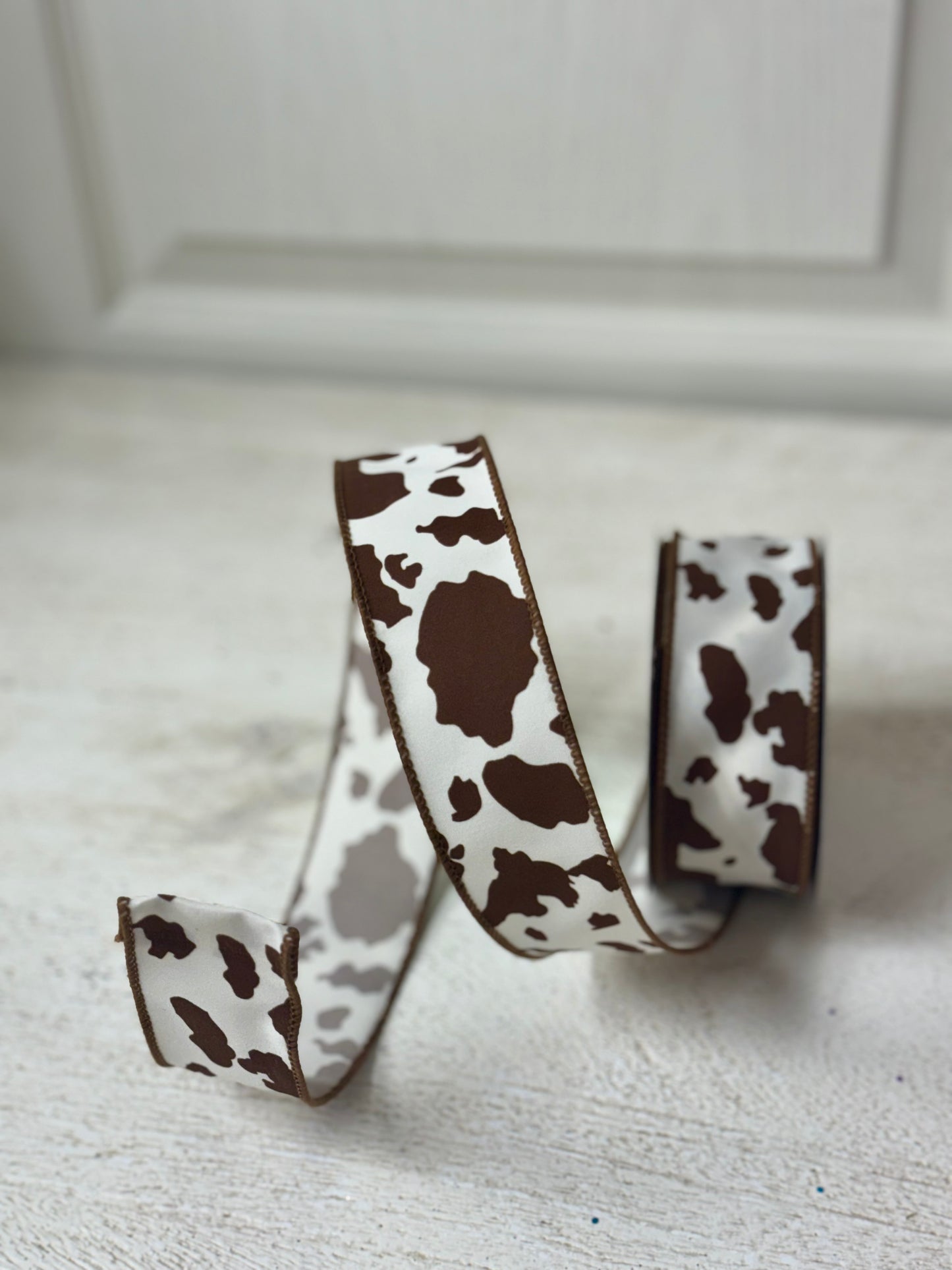 1.5 Inch By 10 Yard Brown And White Cow Print Ribbon